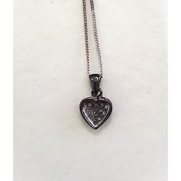 Vintage Sterling Silver 925 and 13 Pave Diamond Heart Pendant 18" Chain w/ Box - Picture 5 of 10